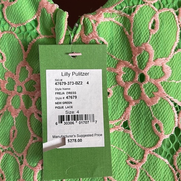 BNWT Lilly Pulitzer Freja dress size 4 green pink a-line skater - Picture 4 of 6